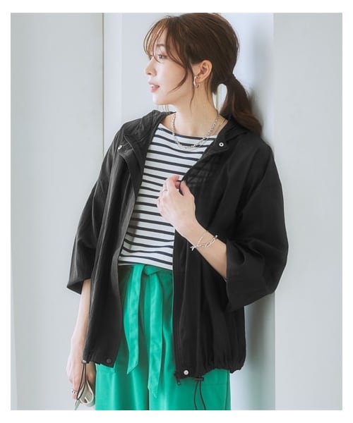nissen（ニッセン）の「シアー素材パーカーブルゾン＜大きいサイズ有＞（ジャケット/アウター・レディース・黒/ライトサックス/オフホワイト/グリーン/ベージュ・S/M/L/LL/3L/4L/5L/6L/8L/10L）」の11枚目の写真
