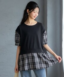 nissen | ＜大きいサイズ＞異素材使いフェイクベストトップス(Tシャツ/カットソー)