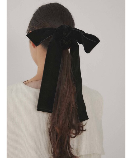 merry jenny（メリージェニー）の「BIGリボンベロアシュシュ（シュシュ・レディース・ブラック/ミントグリーン/ベージュ・F）」の2枚目の写真