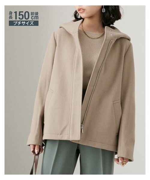 nissen（ニッセン）の「小さいサイズ　【軽やかストレッチ】ウール調ショート丈フーデッドコート（吸湿発熱中綿使用）　低身長さん・小柄女性（ジャケット/アウター・レディース・グレージュ/ブラック/サックス/モカ・PSS/PS）」の3枚目の写真
