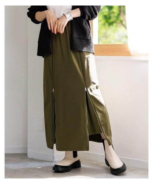 nissen（ニッセン）の「大きいサイズファスナーデザインやわらかスカート（ゆったりヒップ）（スカート・レディース・カーキ/黒・L/LL/3L/4L/5L/6L/8L/10L）」の12枚目の写真