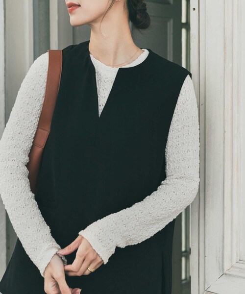 URBAN RESEARCH DOORS（アーバンリサーチドアーズ）の「ポコポコレースロングTシャツ（Tシャツ/カットソー・レディース・OFF/BLACK・Free）」の3枚目の写真