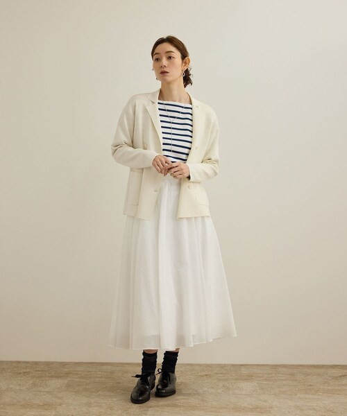 ROPE'(ロペ)の「シルクコットン総針ニットジャケット/イージーケア(テーラードジャケット・レディース・オフホワイト/ネイビー/レッド・F)」の7枚目の写真