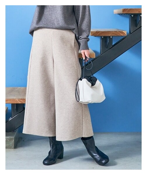 nissen（ニッセン）の「【ウールタッチ】カットメルトンガウチョパンツ（ゆったりヒップ）（パンツ・レディース・シルバーグレー/アイスミント/杢チャコール/杢ネイビー・L/LL/3L/4L/5L/6L/8L/10L）」の2枚目の写真