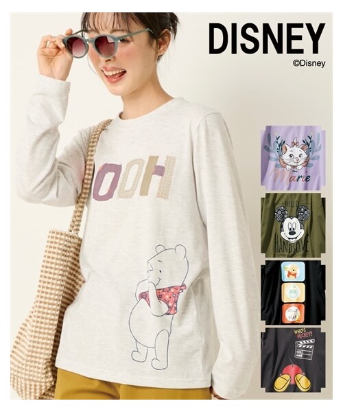 nissen（ニッセン）の「大きいサイズ　長袖プリントＴシャツ（ディズニー）（Tシャツ/カットソー・レディース・杢オートミール(プー)/ラベンダー(マリー)/カーキ(ミッキー)/黒(プー)/チャコールグレー(バックミッキー)・L/LL/3L/4L/5L/6L/8L/10L）」の4枚目の写真