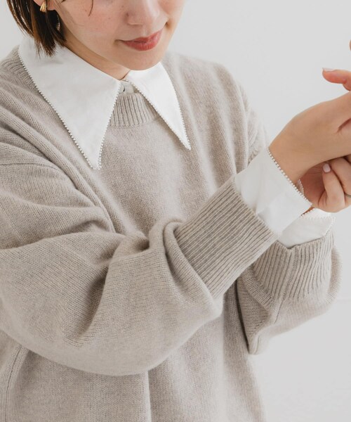 URBAN RESEARCH ROSSO（アーバンリサーチロッソ）の「F by ROSSO　トリミングレースビッグカラーシャツ（シャツ/ブラウス・レディース・OFF WHITE/NAVY/OW STRIPE・FREE）」の4枚目の写真