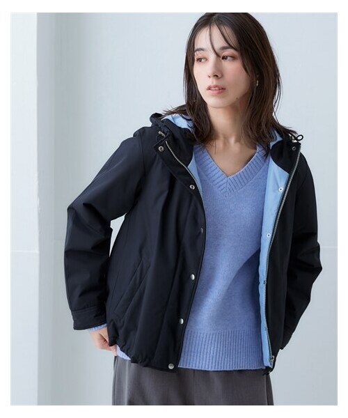 nissen（ニッセン）の「蓄熱サーモプラスショートコート（配色裏地）【防風・はっ水・帯電防止・花粉がつきにくい・マシンウォッシャブル】＜大きいサイズ有＞（ジャケット/アウター・レディース・ダークネイビー×ブルー/チャコールパープル×モーブパープル/黒×ベージュ/カーキ×ピンク/ライトグレー×ラベンダー/ベージュ×ライトグリーン/ライトグレージュ×イエロー・S/M/L/LL/3L/4L/5L/6L/8L/10L）」の7枚目の写真