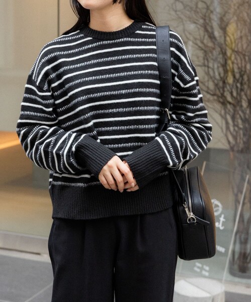 URBAN RESEARCH DOORS(アーバンリサーチドアーズ)の「FORK&SPOON 変形ボーダーニットプルオーバー(ニット/セーター・レディース・BLK×OFF/GRY×BLU・1)」の16枚目の写真