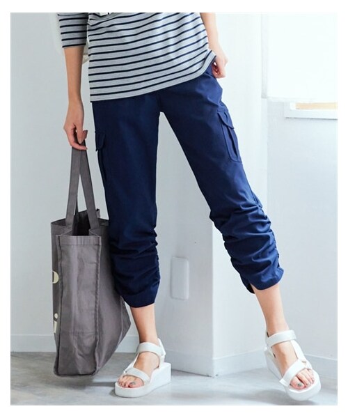 J7253 美品 マーク&ロナ クリースストレッチシャーリングパンツ ネイビーL J7253 美品 マーク&ロナ クリースストレッチシャーリングパンツ