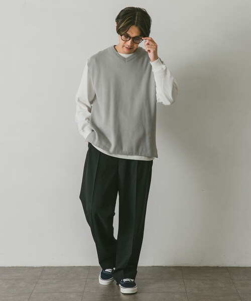 URBAN RESEARCH DOORS（アーバンリサーチドアーズ）の「ダブルフェイスVネックベスト（ベスト・メンズ・STEEL BLUE/GREIGE/BROWN/CHARCOAL・M/L）」の9枚目の写真