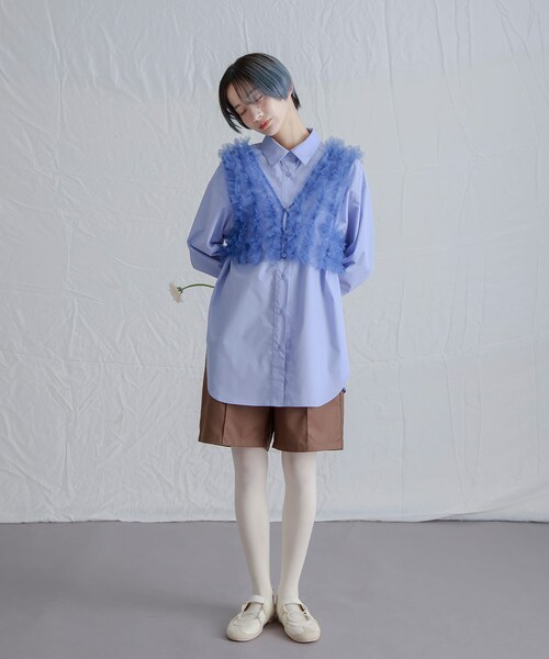 KBF（ケイビーエフ）の「シアーフリルSETシャツ（シャツ/ブラウス・レディース・BLUE×BLUE/PINK×GRAY/CCL×CCL・one）」の20枚目の写真