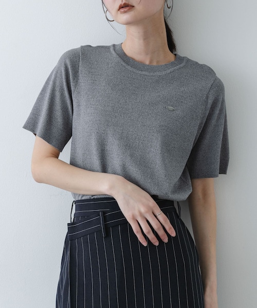 SENSE OF PLACE by URBAN RESEARCH（センスオブプレイスバイアーバンリサーチ）の「『洗濯可』プレートツキニットTシャツ(半袖)（ニット/セーター・レディース・IVORY/BLACK/GRAY・One）」の3枚目の写真