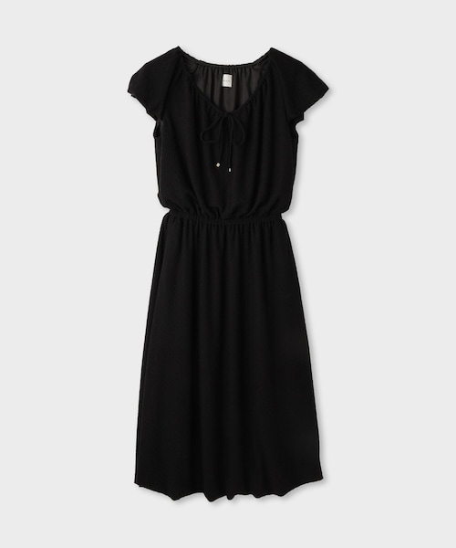 ROPE'(ロペ)の「【一部店舗限定】【REALM(レルム)】SHEER PUFF SLEEVE DRESS|フロントリボンワンピース 26SS(ワンピース・レディース・ブラック/ネイビー・38)」の1枚目の写真