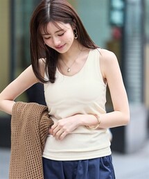 nissen | ＜大きいサイズ＞テレコタンクトップ（ブラカップ付）(キャミソール)