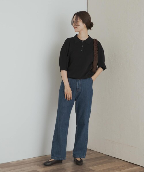 URBAN RESEARCH DOORS(アーバンリサーチドアーズ)の「ニットポロシャツ(ポロシャツ・レディース・BLACK/CHARCOAL/Y.KHAKI・M)」の9枚目の写真