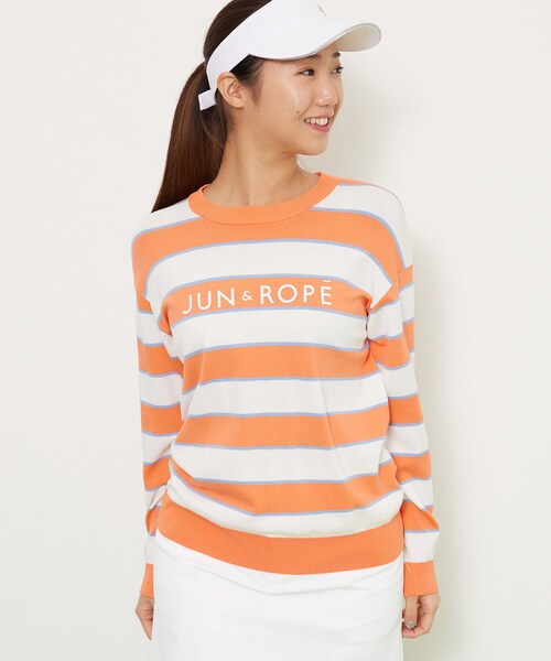 ROPE'（ロペ）の「ロゴ入りボーダー長袖プルオーバー（ニット/セーター・レディース・ライトグリーン/サックス/ピンク・L/M/S）」の9枚目の写真