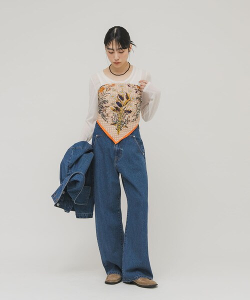 KBF（ケイビーエフ）の「ヴィンテージフラワースカーフ（バンダナ/スカーフ・レディース・RED/ORANGE・One）」の13枚目の写真