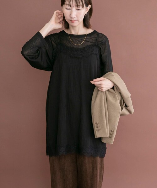 ITEMS URBANRESEARCH（アイテムズ アーバンリサーチ）の「レースキャミチュニック（チュニック・レディース・DOT/BLK/BRN/OFF・Free）」の17枚目の写真