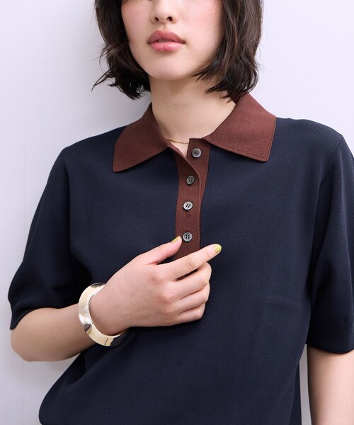 ADAM ET ROPE'(アダムエロペ)の「【WEB限定】ハーフスリーブバイカラーポロニット(ポロシャツ・レディース・ブラック/ネイビー/サックス・F)」の15枚目の写真