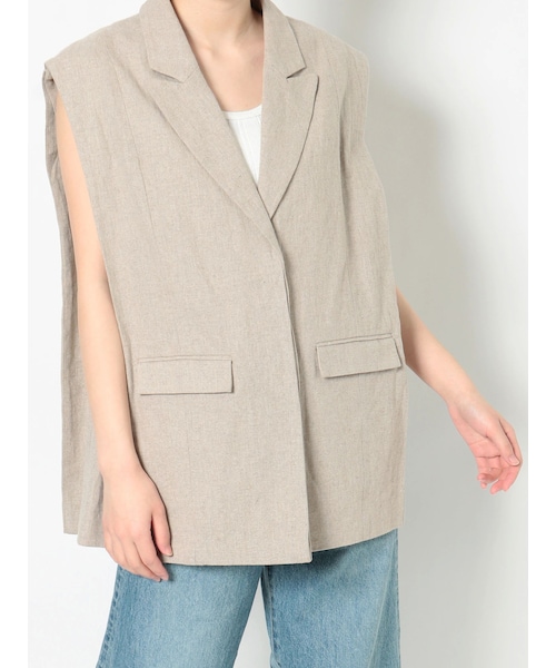 Ungrid（アングリッド）の「リネン混ノースリジャケット（ベスト・レディース・チャコールグレー/ベージュ・F）」の2枚目の写真
