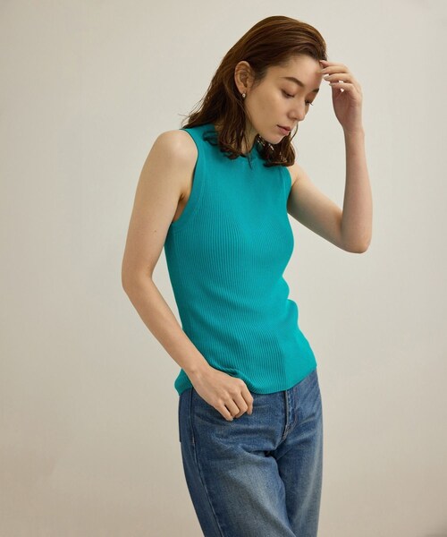 ROPE'（ロペ）の「【洗える】オーガニックコットンリブスリーブレスニット（ニット/セーター・レディース・ホワイト/ネイビー/ターコイズ・F）」の14枚目の写真
