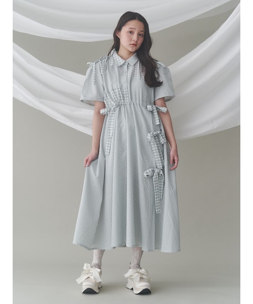 極美品✨ グレースクラス シャツワンピース　ギンガムチェック リボン 日本製 極美品✨ グレースクラス シャツワンピース ギンガムチェック