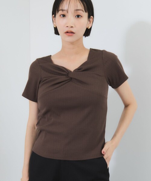 VIS(ビス)の「ツイストテレコカットソー(Tシャツ/カットソー・レディース・チャコール/オフホワイト/ダークブラウン・F)」の19枚目の写真