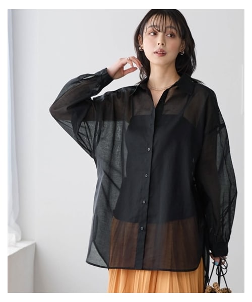 nissen（ニッセン）の「＜大きいサイズ＞綿100％60ローンシアーカラーシャツ（はっ水）（シャツ/ブラウス・レディース・オフホワイト/ロイヤルブルー/エメラルドグリーン/ダークブラウン/黒・L/LL/3L/4L/5L/6L/8L/10L）」の19枚目の写真