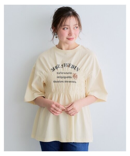 nissen（ニッセン）の「moz(モズ)シャーリングTシャツ＜大きいサイズ有＞（Tシャツ/カットソー・レディース・アイボリー/ブルー/チャコール・S/M/L/LL/3L/4L/5L）」の12枚目の写真