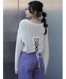 EVRIS | シアークロシェレースアップニットトップス(ニット/セーター)