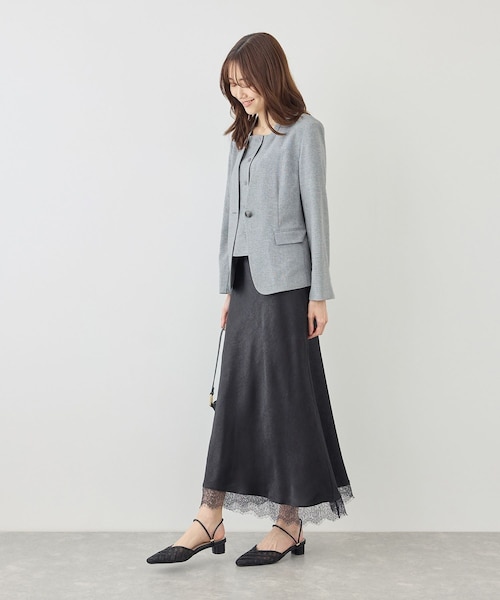 ROPE' PICNIC(ロペピクニック)の「リネンライクシリーズ ドライタッチノーラペルジャケット/UVカット・接触冷感・防シワ(ノーカラージャケット・レディース・グレー系/ブラウン/ネイビー・L/M/S)」の21枚目の写真
