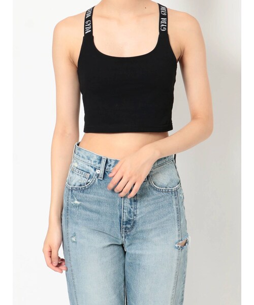 GYDA（ジェイダ）の「GYDA LOGO テープBACKクロスビスチェ（キャミソール・レディース・オフホワイト/ブラック/グレー・F）」の2枚目の写真
