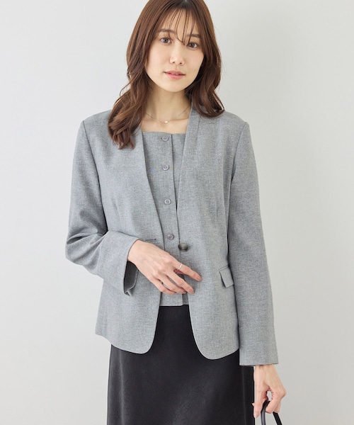 ROPE' PICNIC(ロペピクニック)の「リネンライクシリーズ ドライタッチノーラペルジャケット/UVカット・接触冷感・防シワ(ノーカラージャケット・レディース・グレー系/ブラウン/ネイビー・L/M/S)」の22枚目の写真