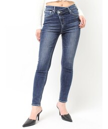 GYDA | ミドルウエスト アシンメトリーデザイン スキニーデニムパンツ(デニムパンツ)