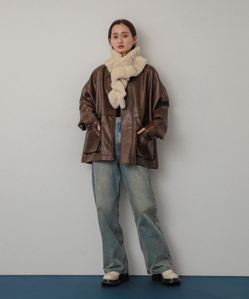 SENSE OF PLACE by URBAN RESEARCH(センスオブプレイスバイアーバンリサーチ)の「ウェーブティペット(マフラー・レディース・IVORY/CHARCOAL/BROWN・one)」の7枚目の写真