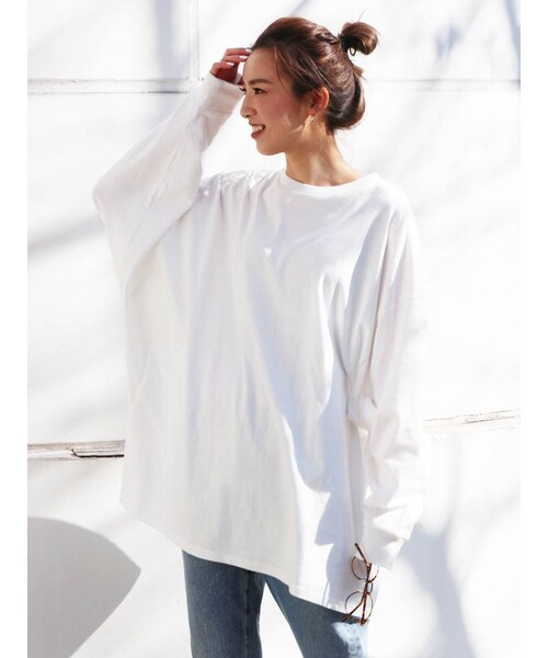 Ungrid（アングリッド）の「ビッグシルエットロングスリーブTee（Tシャツ/カットソー・レディース・パープル/オフホワイト/ブラック・F）」の2枚目の写真