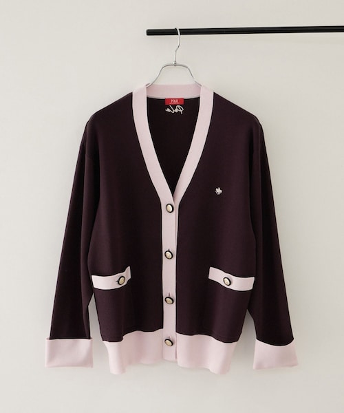 VIS(ビス)の「【POLO BCS】VIS別注バイカラーVネックニットカーディガン(カーディガン/ボレロ・レディース・ネイビー/ワイン・F)」の2枚目の写真