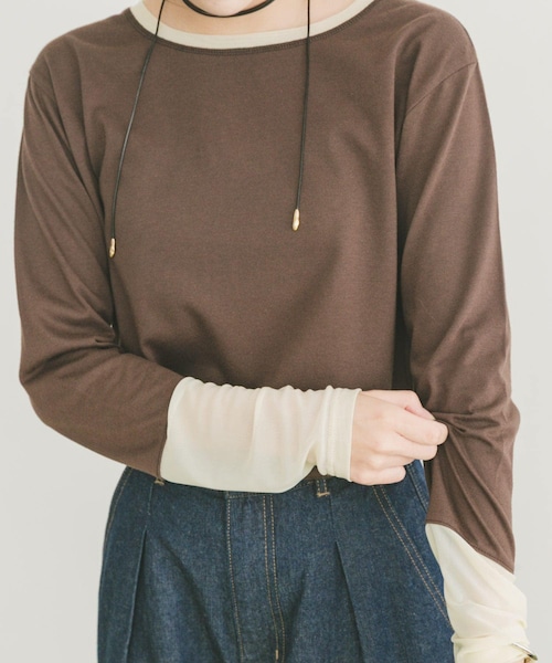 ITEMS URBANRESEARCH（アイテムズ アーバンリサーチ）の「ソデチュールロングスリーブカットソー（Tシャツ/カットソー・レディース・BRN/OFF/BORDER・FREE）」の2枚目の写真