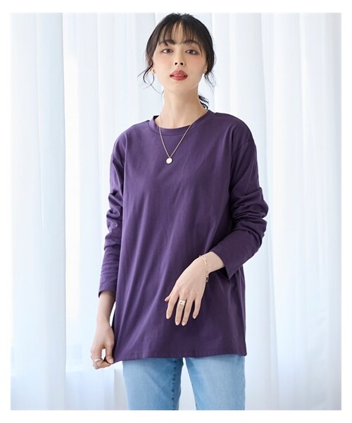 nissen（ニッセン）の「大きいサイズ 綿100％汗染みしにくい長袖クルーネックプルオーバー（Tシャツ/カットソー・レディース・ダークモカ/グレイッシュパープル/オフホワイト/ベイクドオレンジ/黒・L/LL/3L/4L/5L/6L/8L/10L）」の5枚目の写真