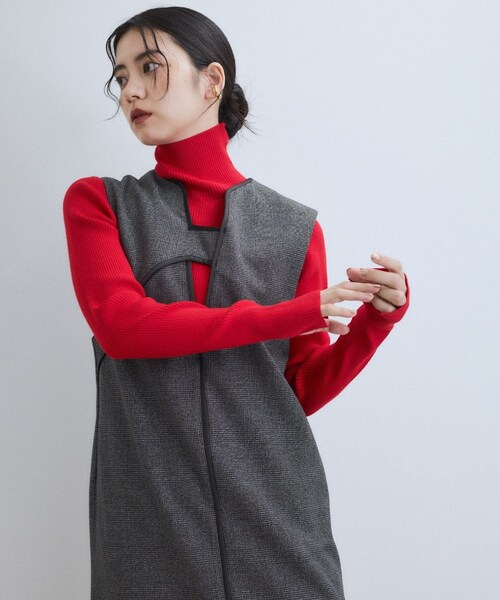 ADAM ET ROPE'（アダムエロペ）の「【WEB限定】2WAY MIXツイードジャンパースカート（ワンピース・レディース・ブラック系/ダークブラウン/ベージュ系・36/38）」の2枚目の写真