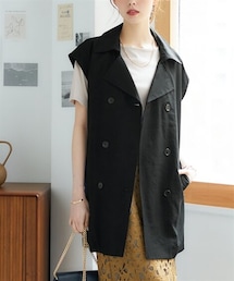 nissen | 大きいサイズ ドロップショルダートレンチジレ（共布ベルト付）(ベスト)