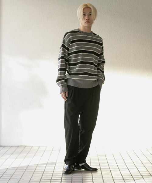 SENSE OF PLACE by URBAN RESEARCH(センスオブプレイスバイアーバンリサーチ)の「ウールブレンドボーダークルーネックニット(ニット/セーター・メンズ・BLACK/L.GRAY/GREEN・M/L)」の19枚目の写真