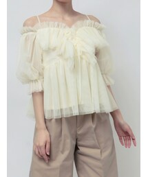 スクエアフリルペプラムブラウス dazzlin ダズリン セール】スクエアフリルペプラムブラウス（シャツ/ブラウス