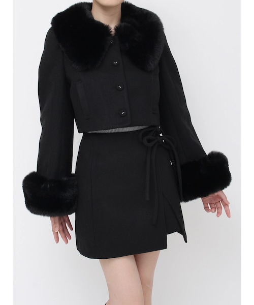 EATME（イートミー）の「フェイクファーカラージャケット（その他アウター・レディース・アイボリー/ブラック・F）」の2枚目の写真