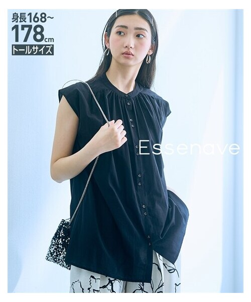 nissen（ニッセン）の「高身長　綿100％ダブルボタンノースリーブブラウス（トールサイズ）Essenave（シャツ/ブラウス・レディース・レッド/黒・MTT/LTT/LLTT/3LTT/4LTT/5LTT）」の4枚目の写真