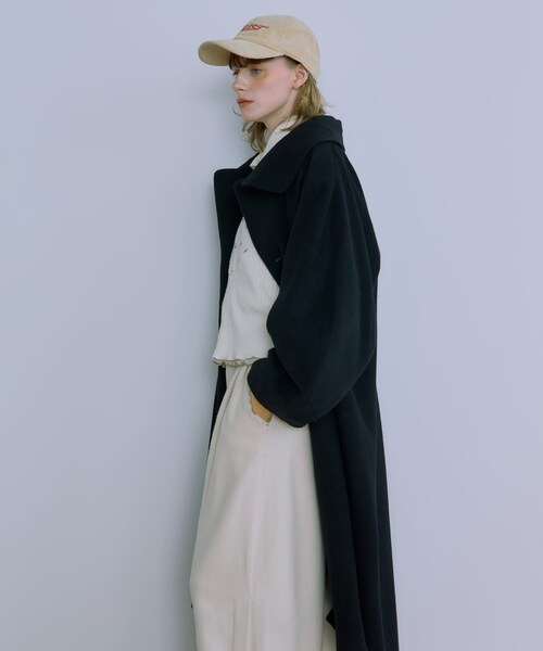 THE GOODLAND MARKET（ザグッドランドマーケット）の「cwtch　WOOL LONG COAT（ステンカラーコート・レディース・GREEN/BLACK/OAT・FREE）」の6枚目の写真