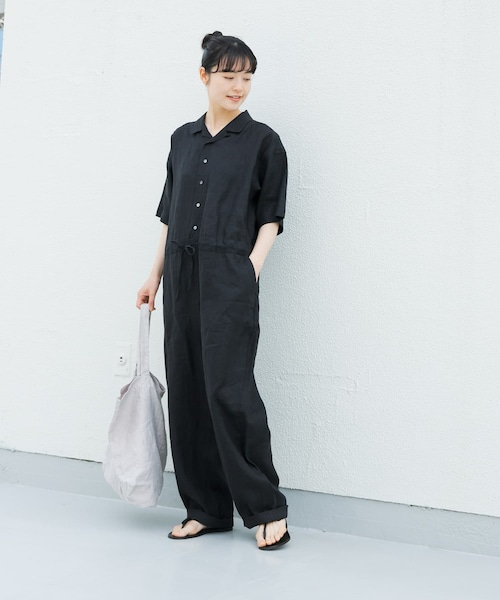 かぐれ（カグレ）の「リネンハーフスリーブオールインワン（サロペット/オーバーオール・レディース・BLACK/GREGE/CHARCOAL・FREE）」の8枚目の写真