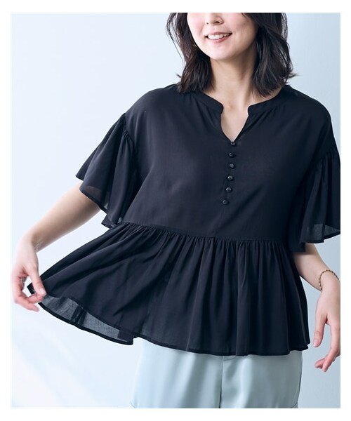nissen（ニッセン）の「フレアースリーブブラウス【OtonaSMILE】（シャツ/ブラウス・レディース・黒/マスタード・M/L/LL/3L/4L/5L）」の4枚目の写真