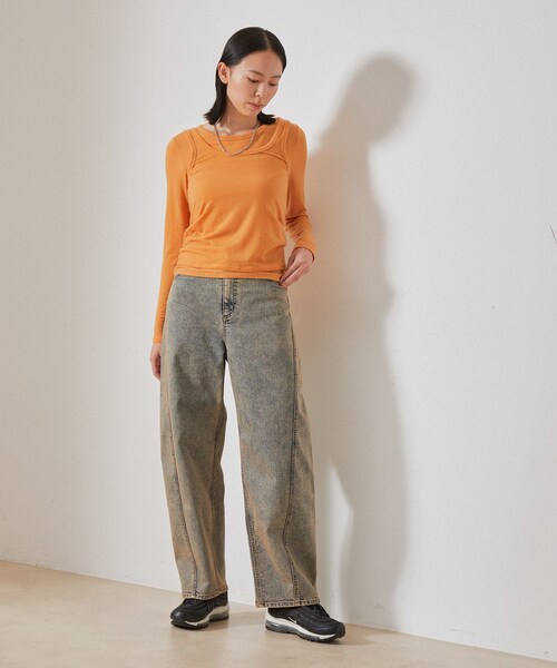 NERGY（ナージー）の「【SET】カシミアシルクレイヤードトップス（アンサンブル・レディース・ブラック/オフホワイト/ラベンダー/オレンジ・F）」の10枚目の写真