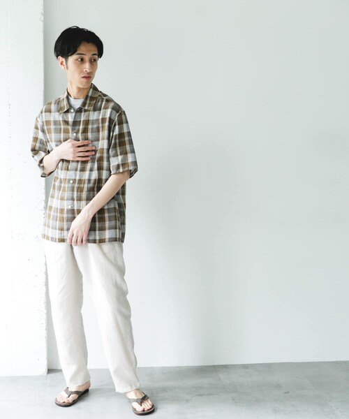 URBAN RESEARCH DOORS(アーバンリサーチドアーズ)の「カバーリングリネン キャンプカラーシャツ(シャツ/ブラウス・メンズ・L.GRAY/DARK NAVY/OLV CHECK・M/L)」の21枚目の写真